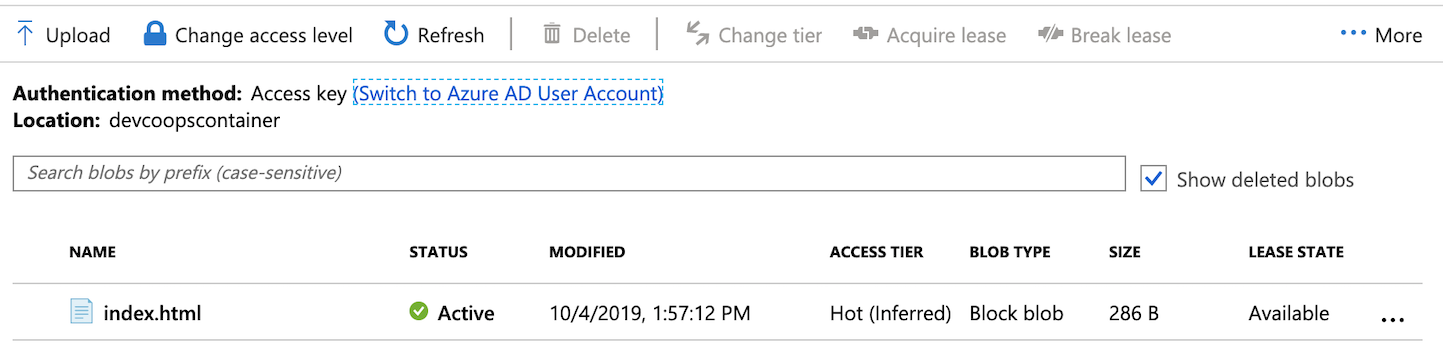 List deleted blob object